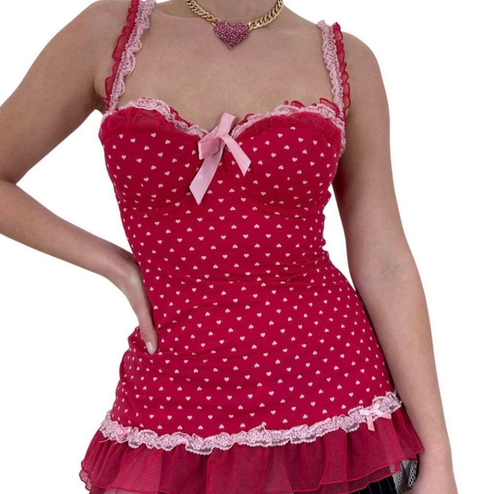 La SENZA Red & Pink Heart Print Babydoll Chemise